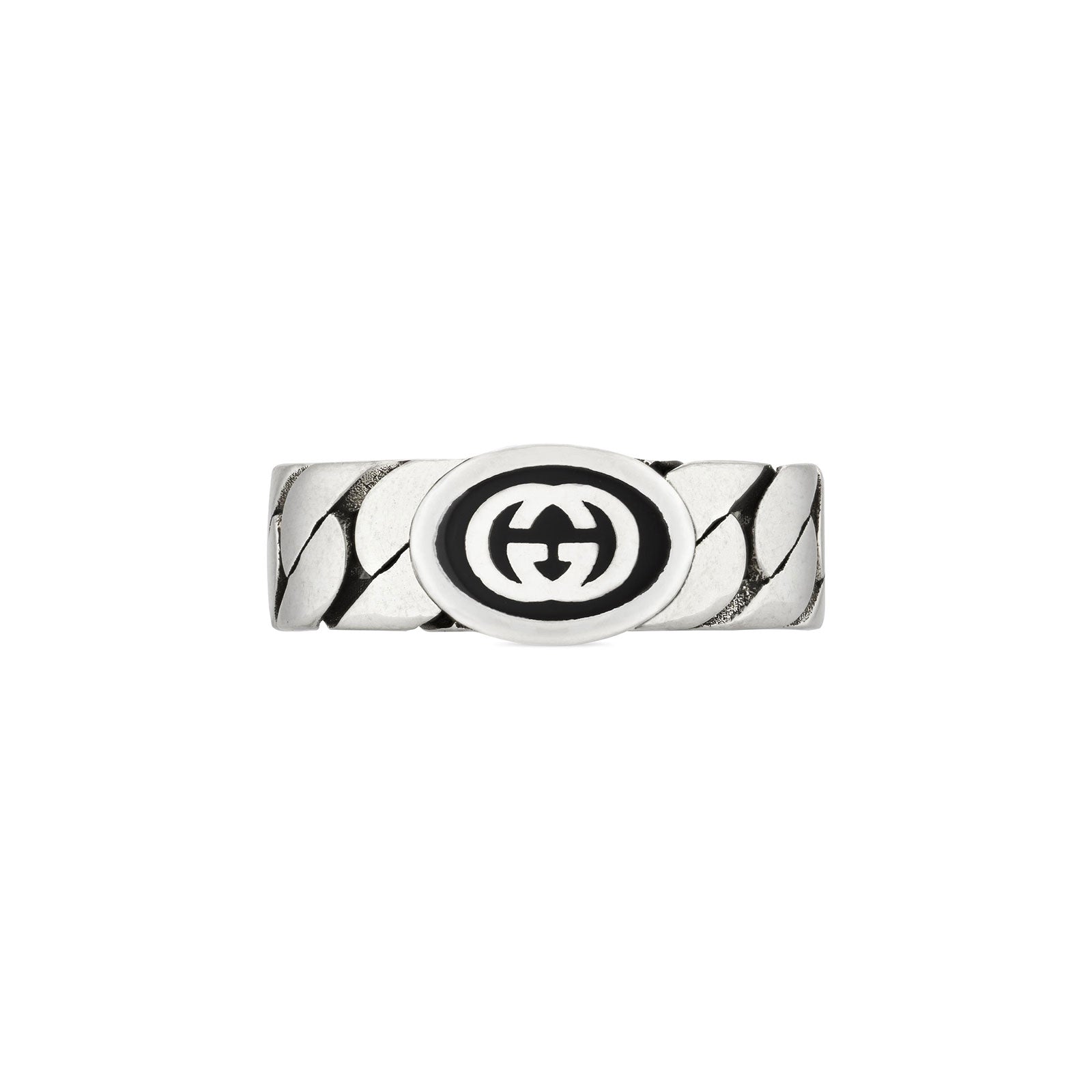 Gucci Interlocking Silver & Black Enamel Ring variant Pursuit