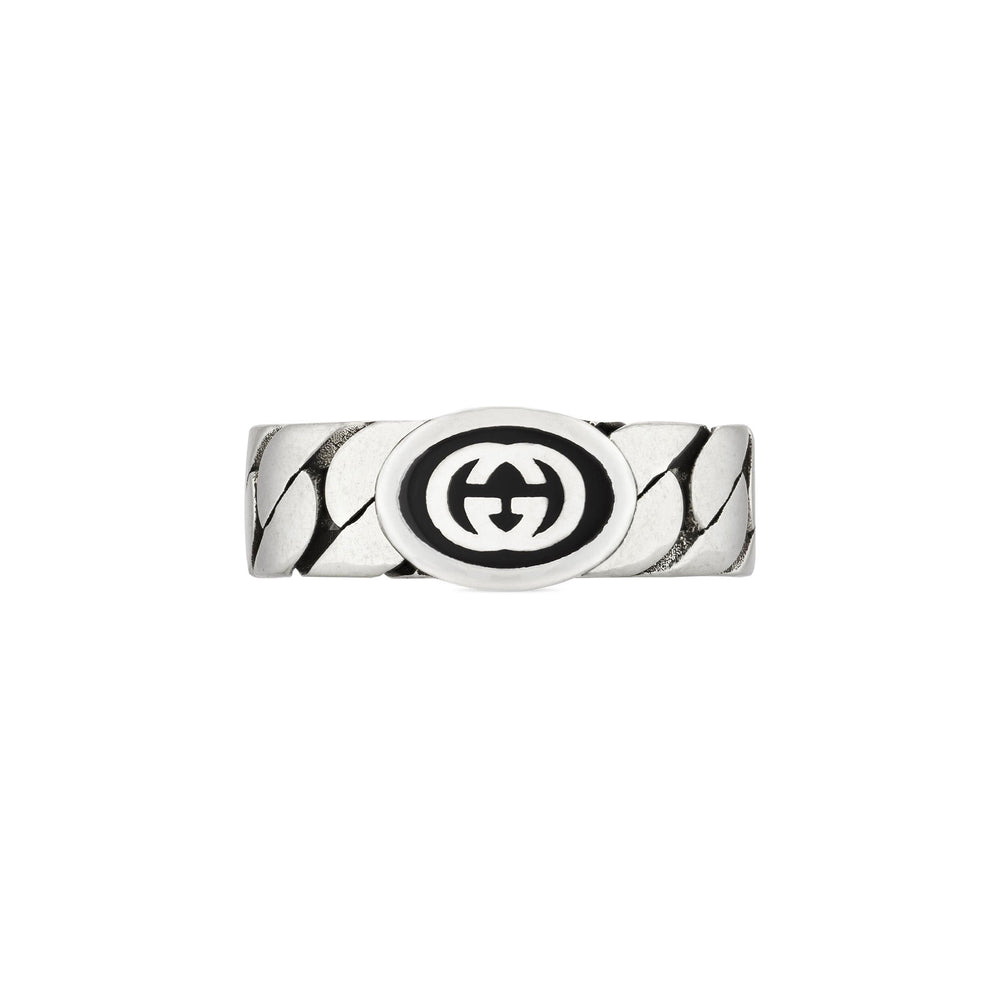 Gucci Interlocking Silver & Black Enamel Ring variant Pursuit
