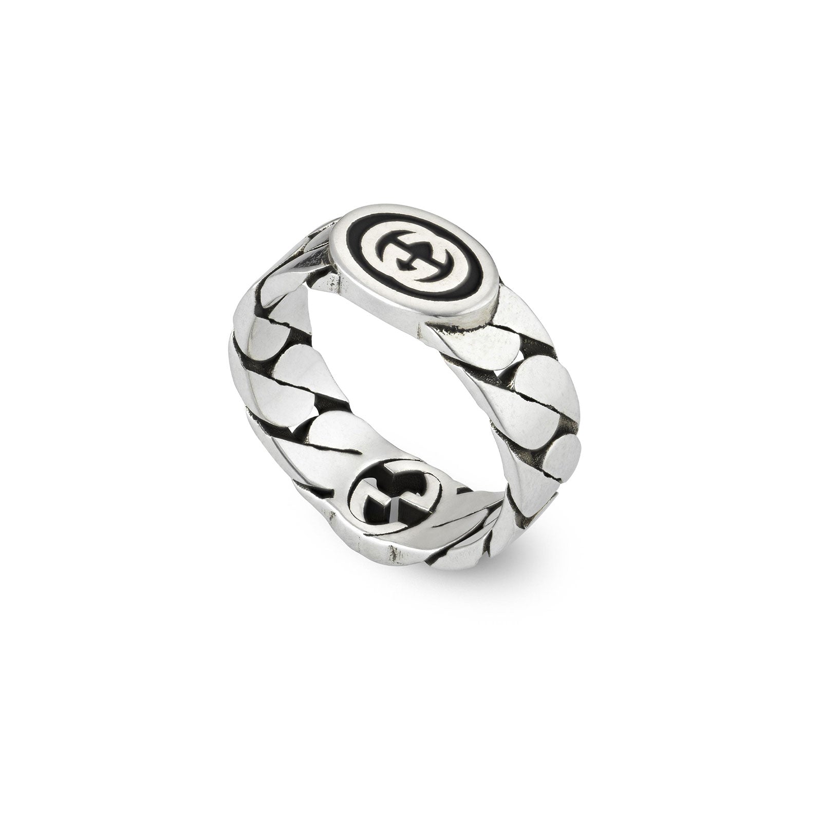 Gucci Interlocking Silver & Black Enamel Ring variant Pursuit