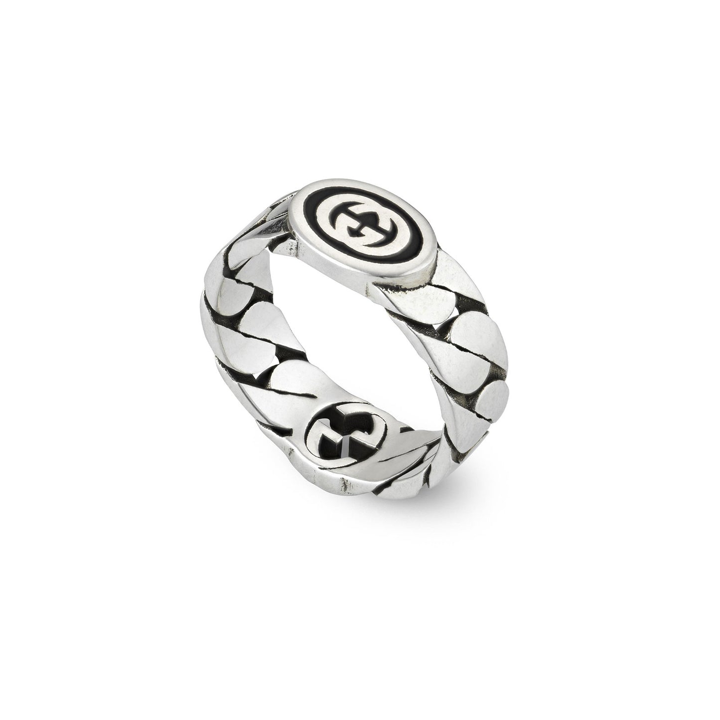 Gucci Interlocking Silver & Black Enamel Ring variant Pursuit