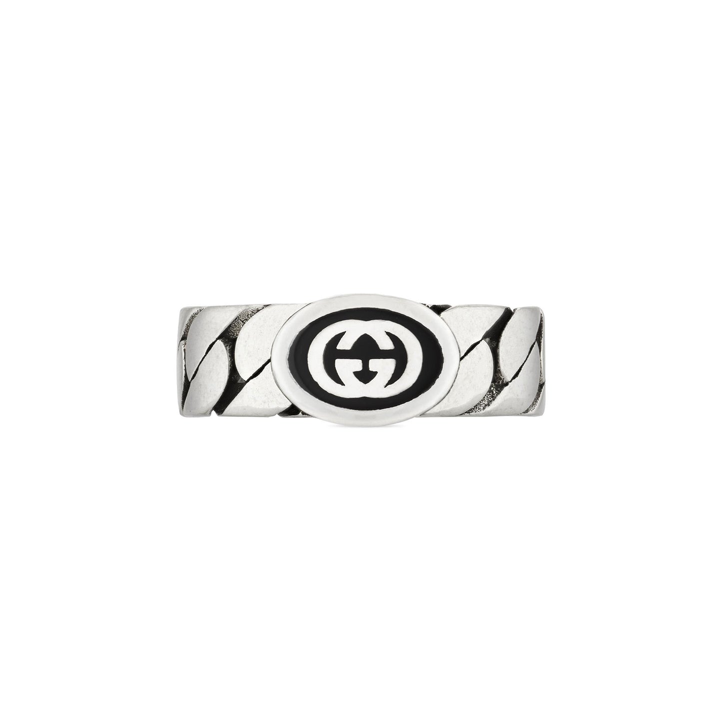 Gucci Interlocking Silver & Black Enamel Ring variant Pursuit