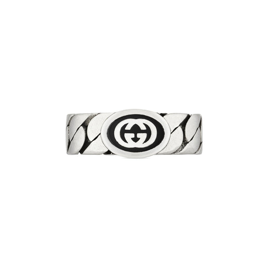 Gucci Interlocking Silver & Black Enamel Ring variant Pursuit