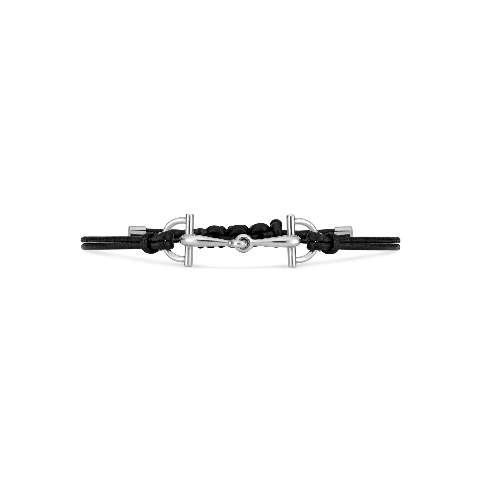 Gucci Staffa Silver & Leather Stirrup Bracelet simple Pursuit