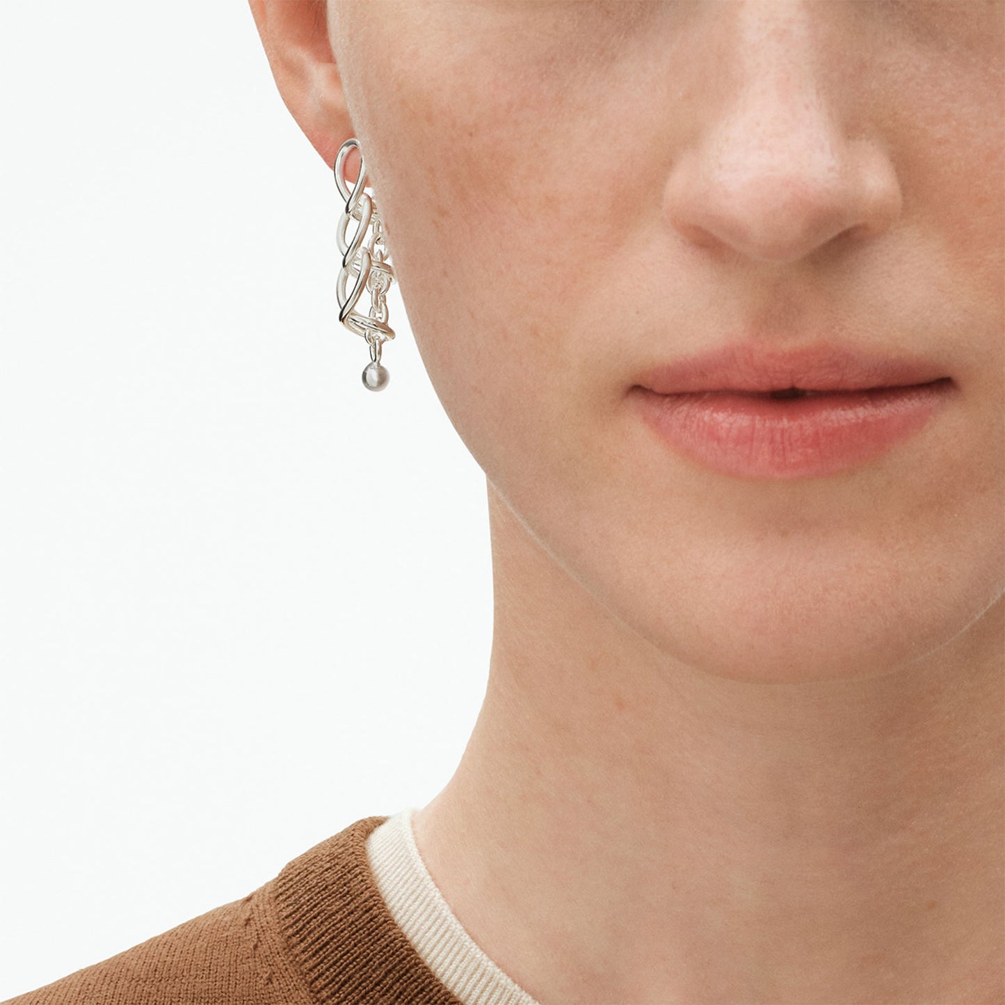 Weft Silver Three Link Earrings