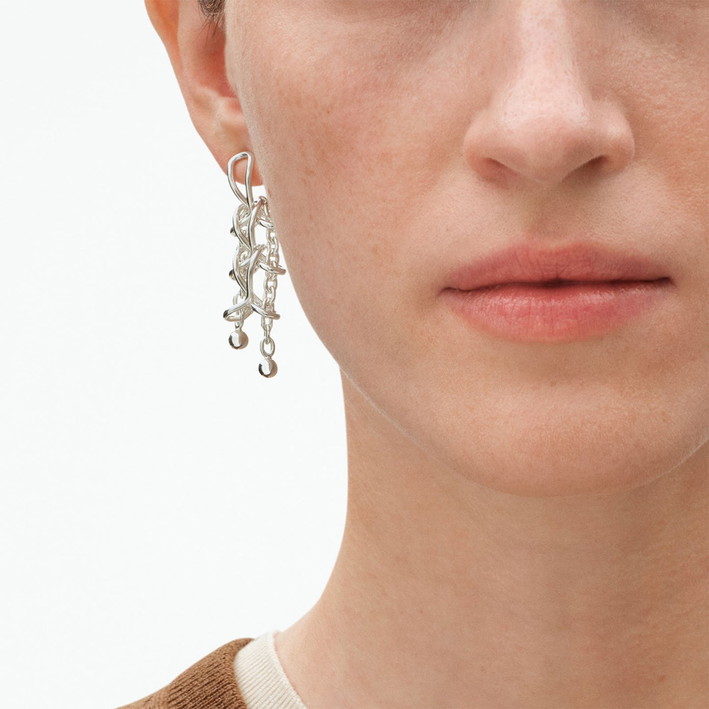 Weft Silver Double Earrings