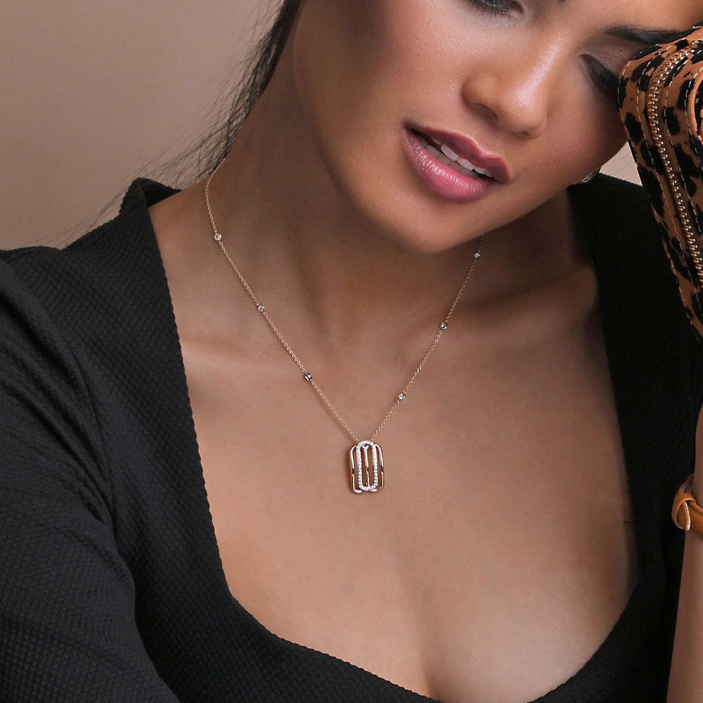 18ct Rose Gold Diamond-Set Curve Pendant Necklace simple Pursuit