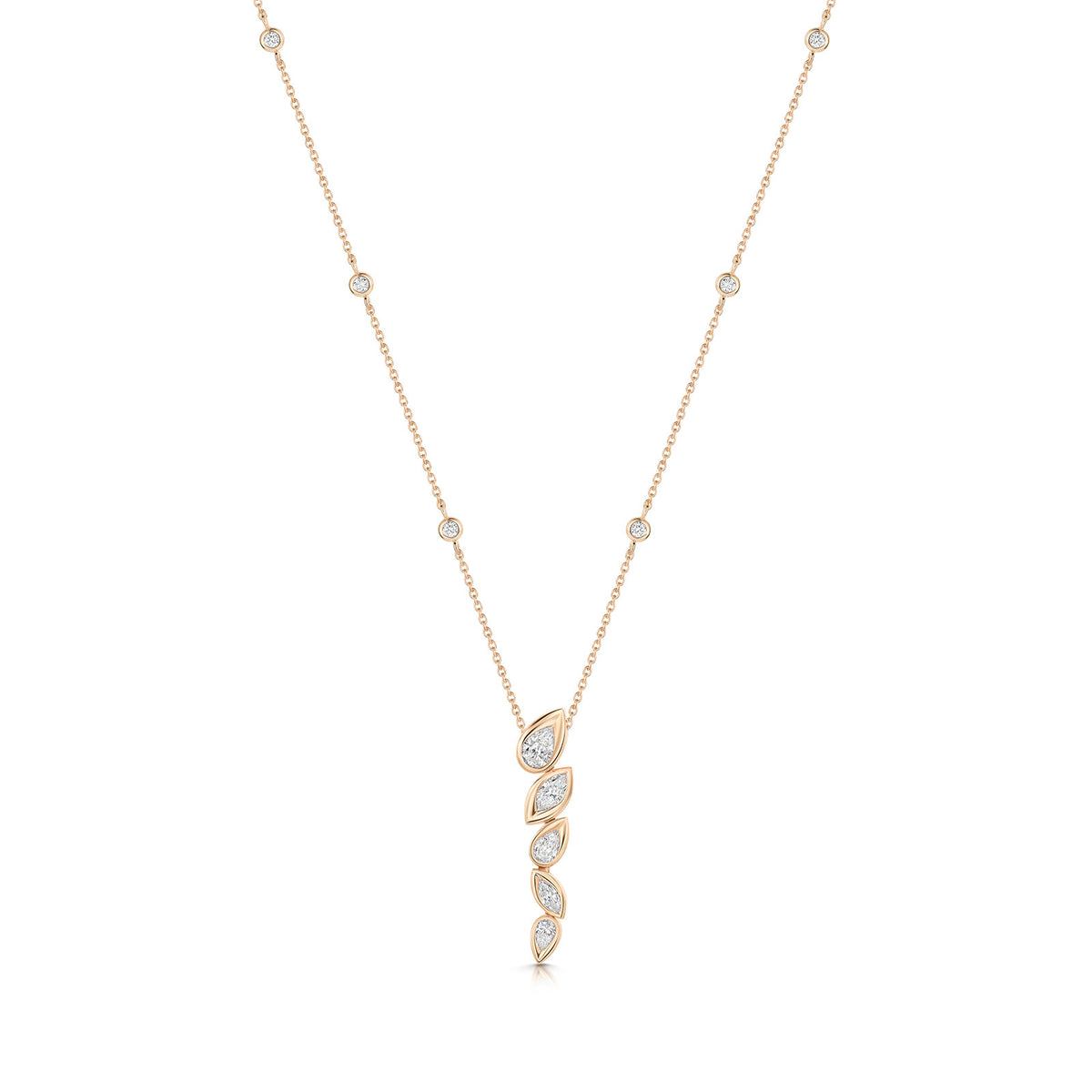 18ct Rose Gold Graduated Pear & Marquise-Cut Diamond Drop Necklace variant Pursuit
