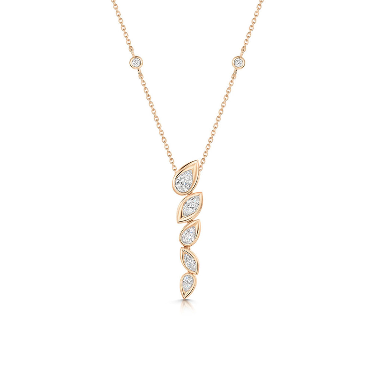 18ct Rose Gold Graduated Pear & Marquise-Cut Diamond Drop Necklace variant Pursuit