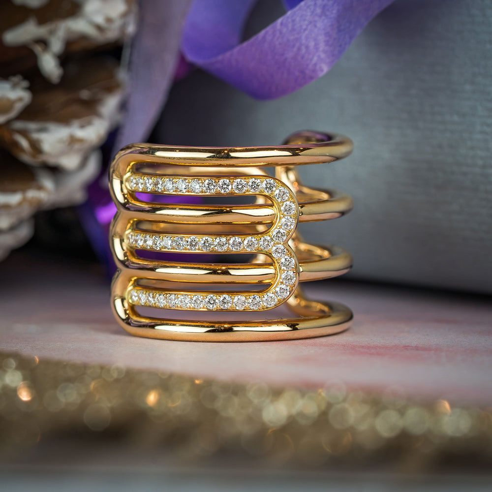 18ct Rose Gold Diamond-Set Curve Wide Ring variant Pursuit