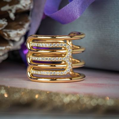 18ct Rose Gold Diamond-Set Curve Wide Ring variant Pursuit