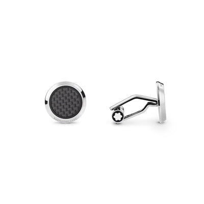 Meisterstück Cufflinks in Steel with Carbon-Patterned Inlay simple Pursuit