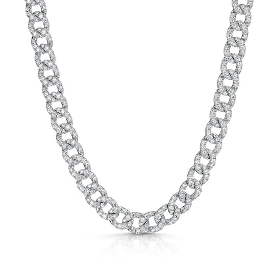 18ct White Gold Chain Link Pavé Set Diamond Necklace simple Pursuit