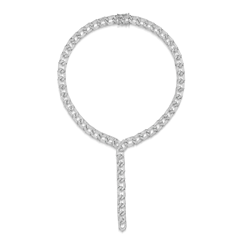 18ct White Gold Chain Link Pavé Set Diamond Lariat Necklace simple Pursuit