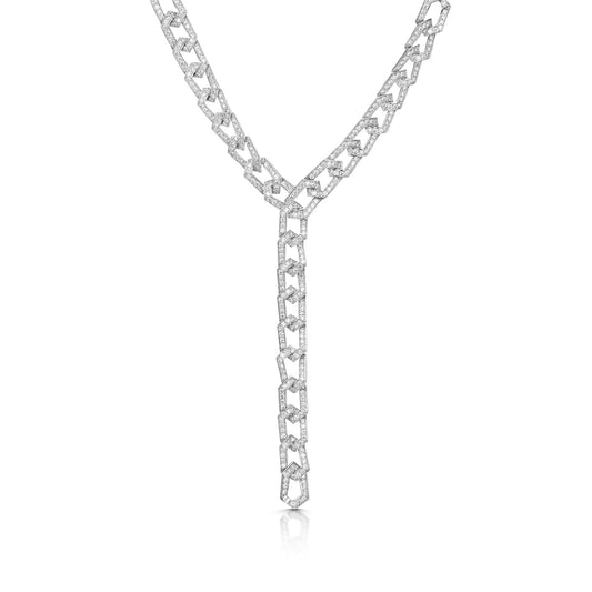 18ct White Gold Chain Link Pavé Set Diamond Lariat Necklace simple Pursuit