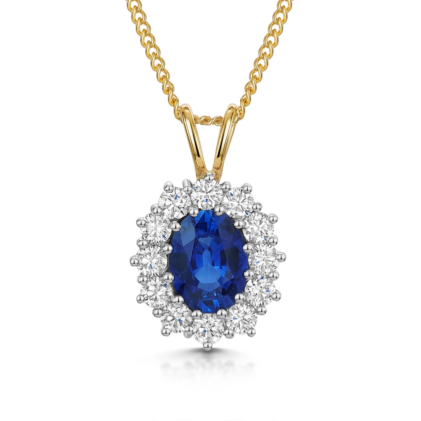 18ct Yellow & White Gold Sapphire & Diamond Cluster Pendant simple Pursuit