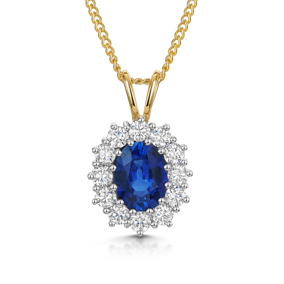 18ct Yellow & White Gold Sapphire & Diamond Cluster Pendant simple Pursuit