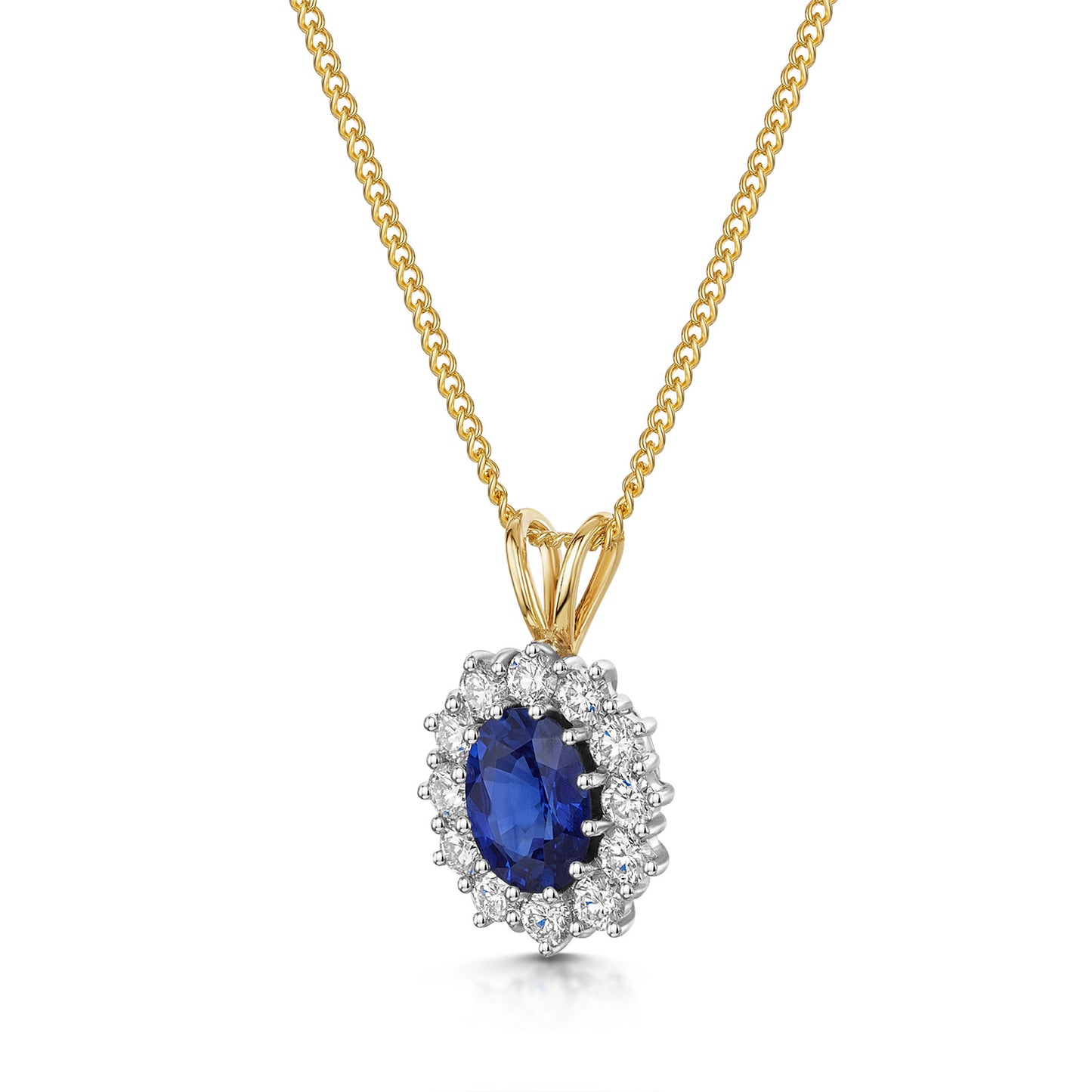 18ct Yellow & White Gold Sapphire & Diamond Cluster Pendant simple Pursuit