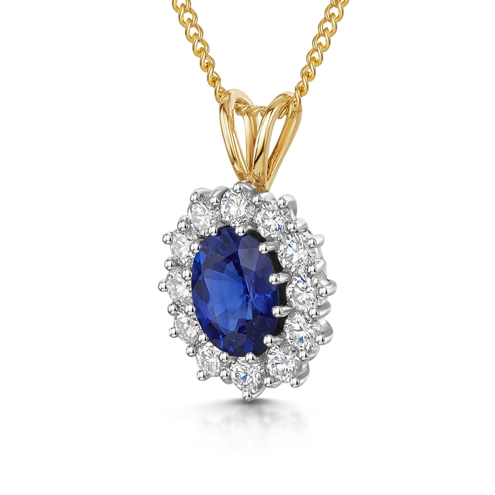 18ct Yellow & White Gold Sapphire & Diamond Cluster Pendant simple Pursuit