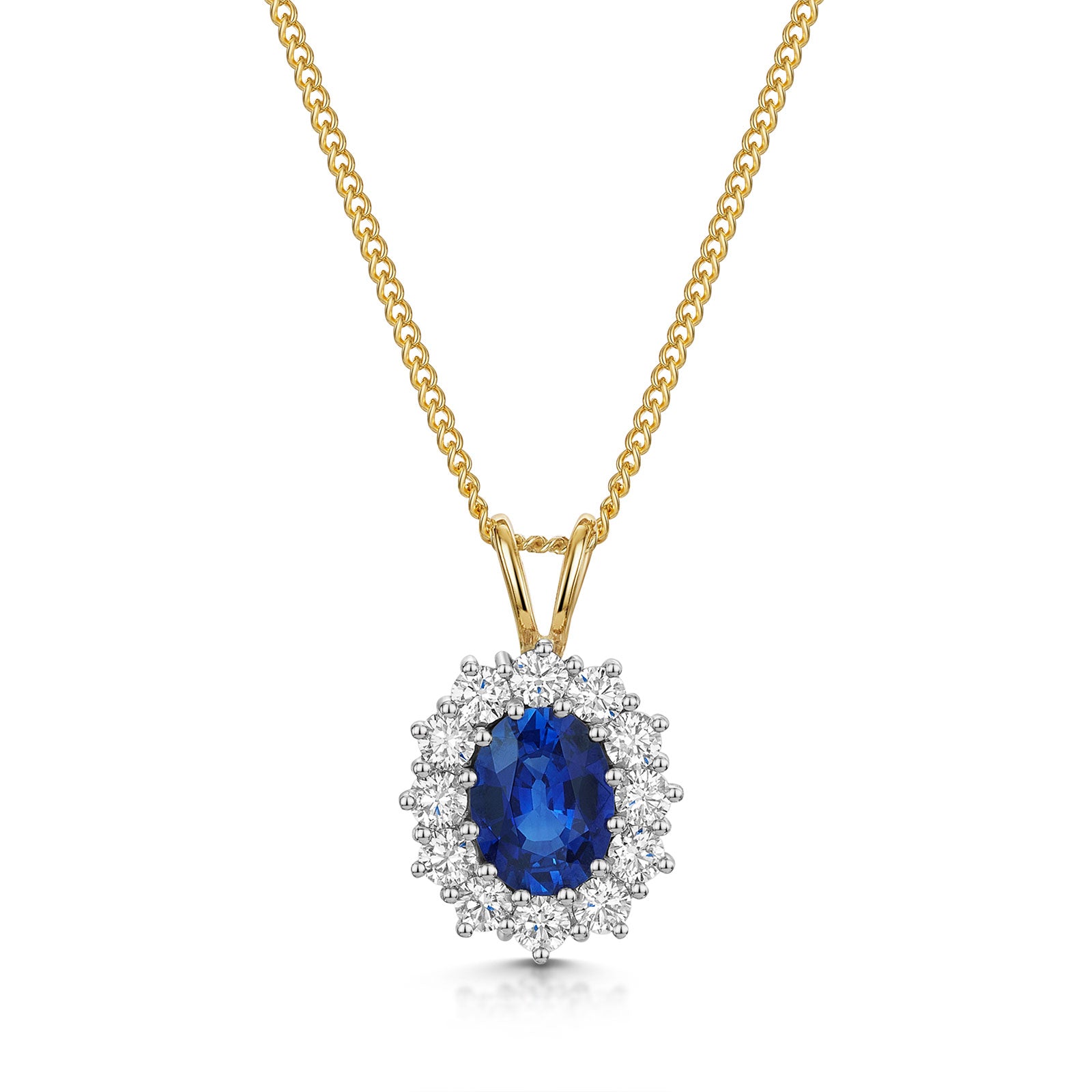 18ct Yellow & White Gold Sapphire & Diamond Cluster Pendant simple Pursuit