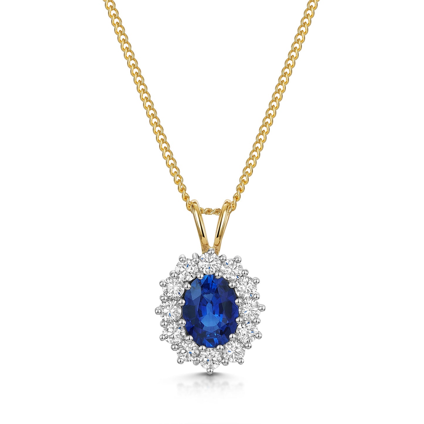 18ct Yellow & White Gold Sapphire & Diamond Cluster Pendant simple Pursuit