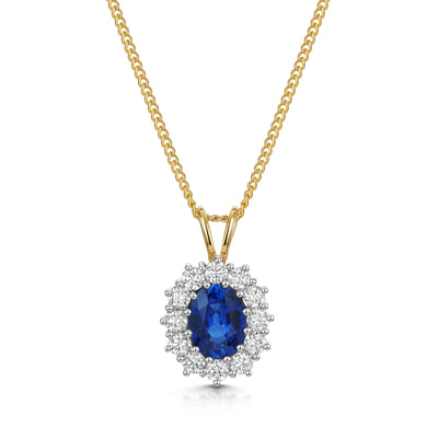 18ct Yellow & White Gold Sapphire & Diamond Cluster Pendant simple Pursuit