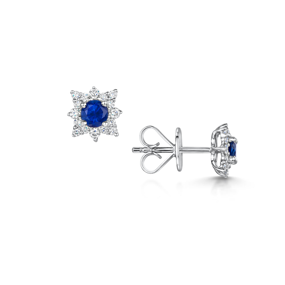 18ct White Gold Sapphire & Diamond Star Stud Earrings simple Pursuit