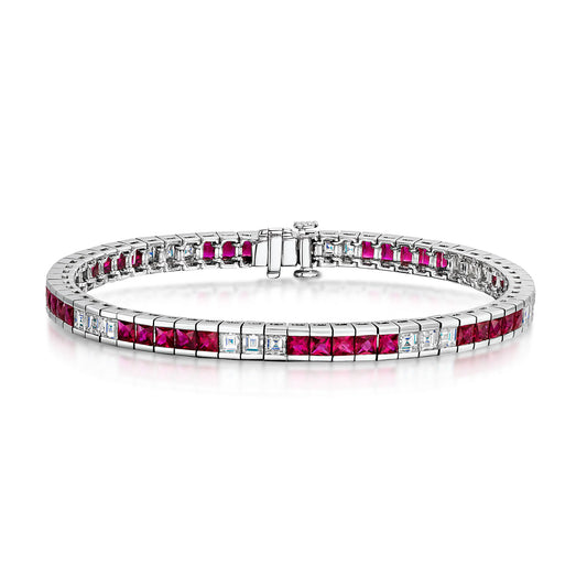 18ct White Gold Ruby & Diamond Tennis Bracelet simple Pursuit