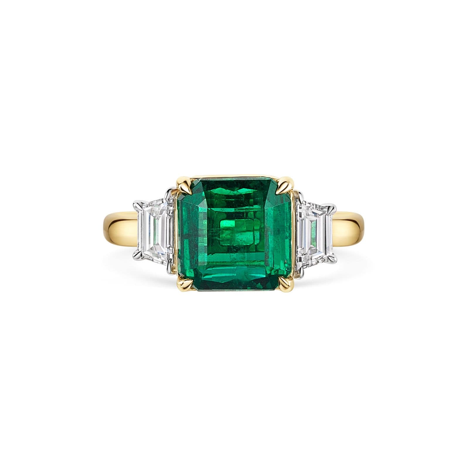 18ct Yellow & White Gold Emerald & Diamond Trilogy Ring simple Pursuit