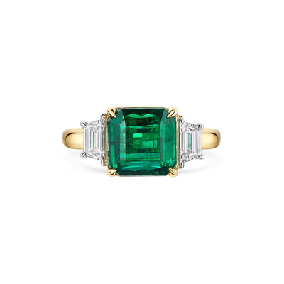 18ct Yellow & White Gold Emerald & Diamond Trilogy Ring simple Pursuit