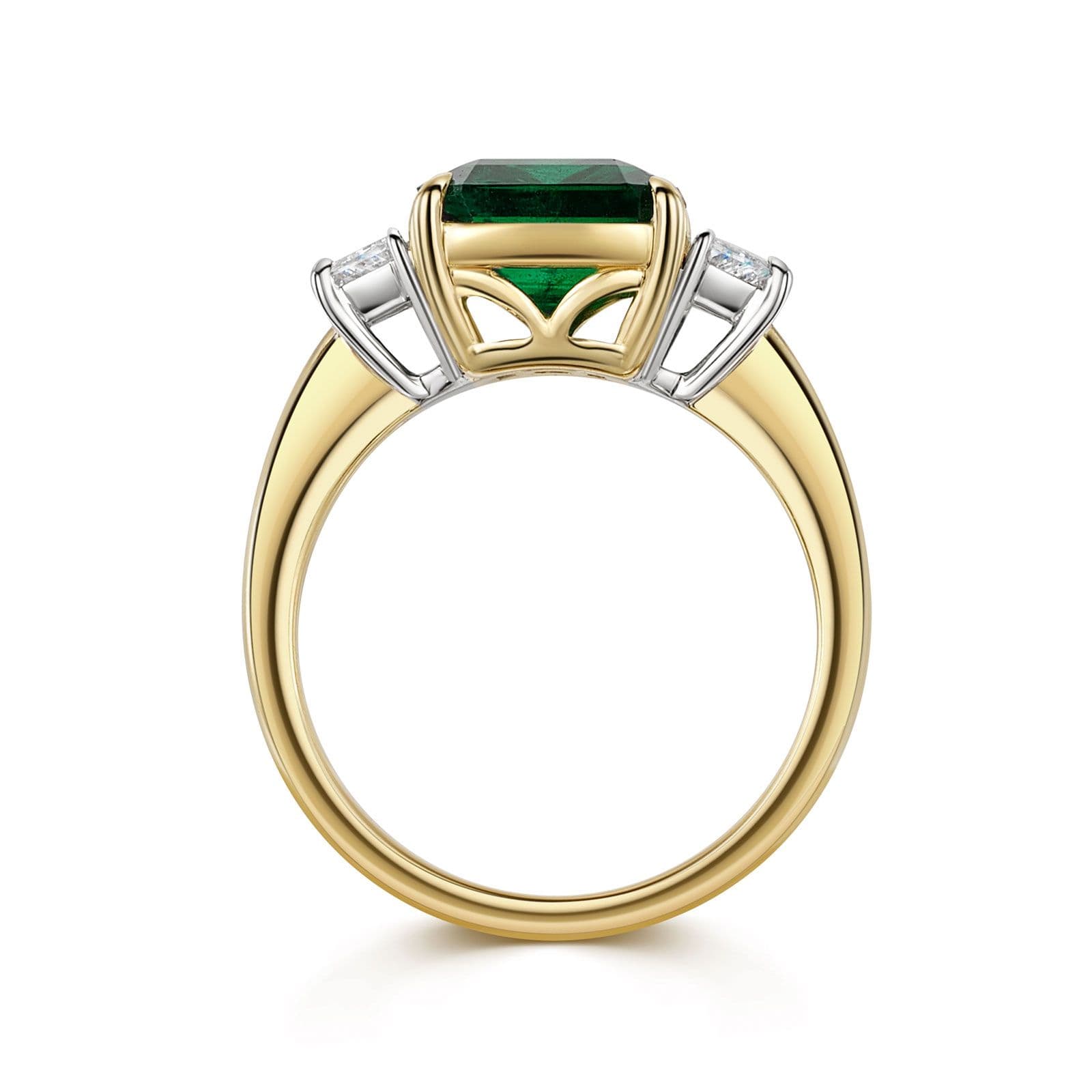 18ct Yellow & White Gold Emerald & Diamond Trilogy Ring simple Pursuit