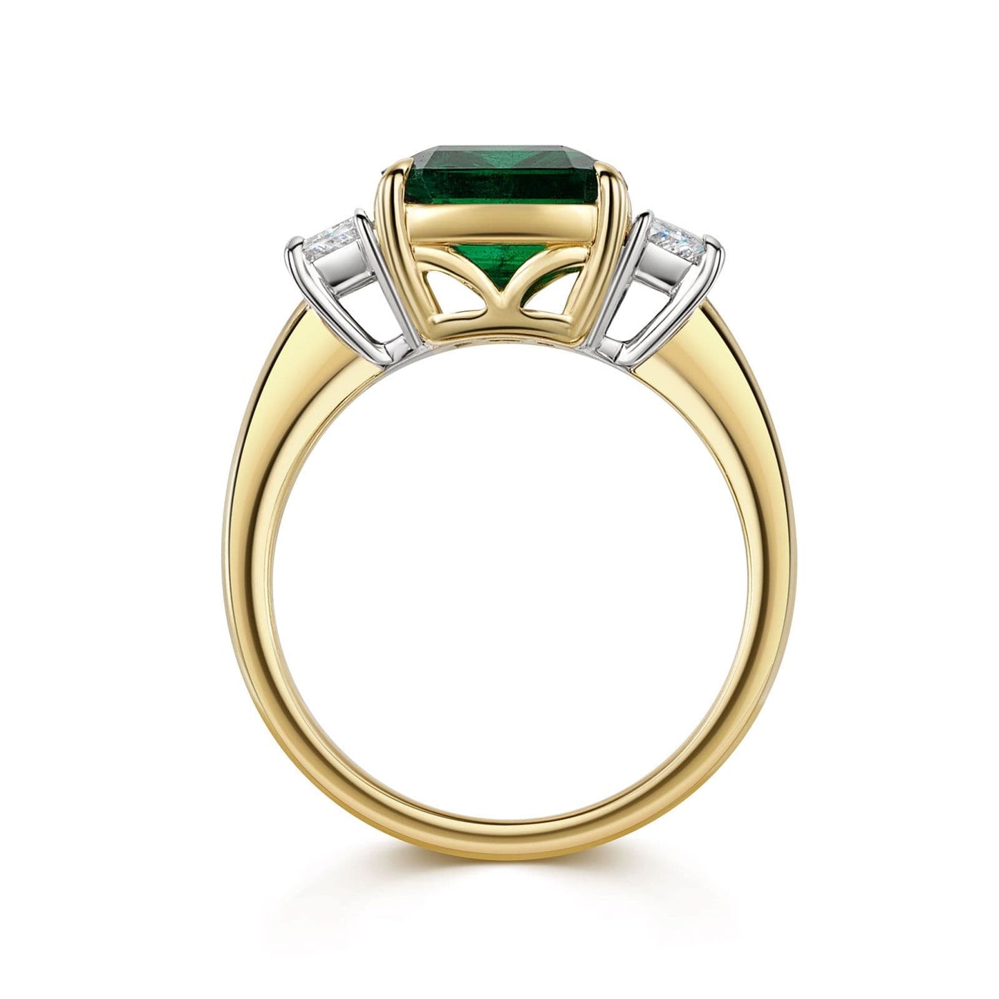 18ct Yellow & White Gold Emerald & Diamond Trilogy Ring simple Pursuit