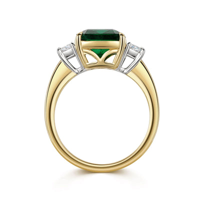 18ct Yellow & White Gold Emerald & Diamond Trilogy Ring simple Pursuit