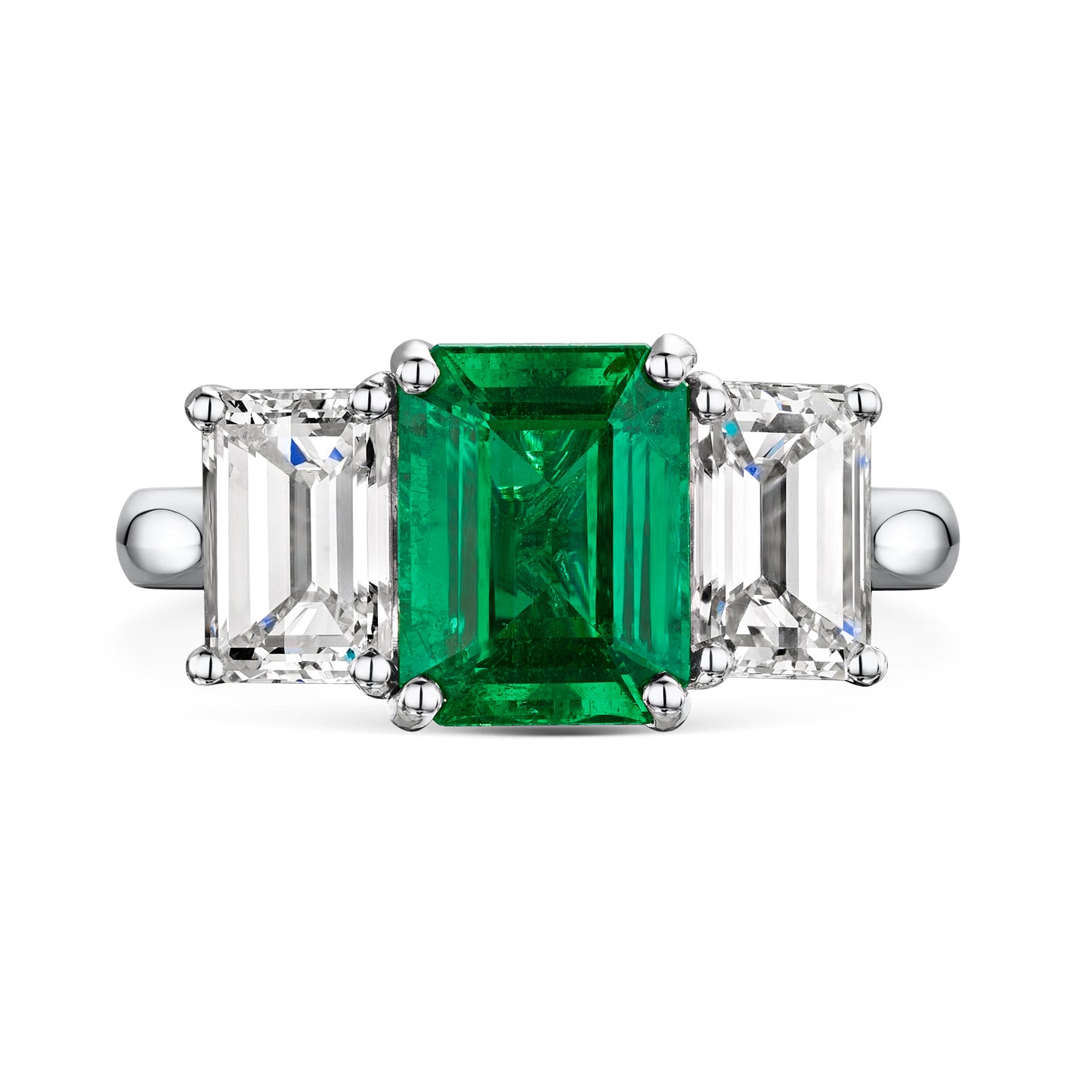 Platinum Emerald & Diamond Trilogy Ring simple Pursuit