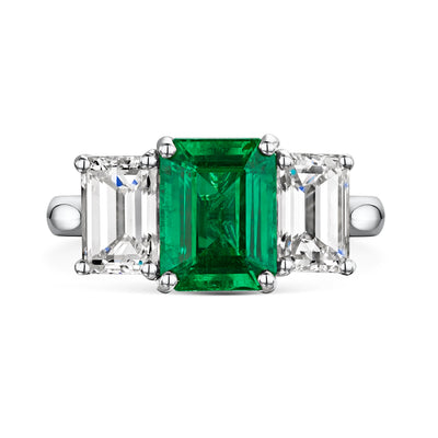 Platinum Emerald & Diamond Trilogy Ring simple Pursuit