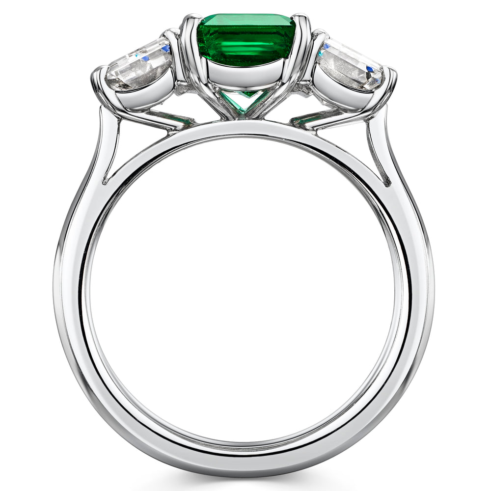 Platinum Emerald & Diamond Trilogy Ring simple Pursuit