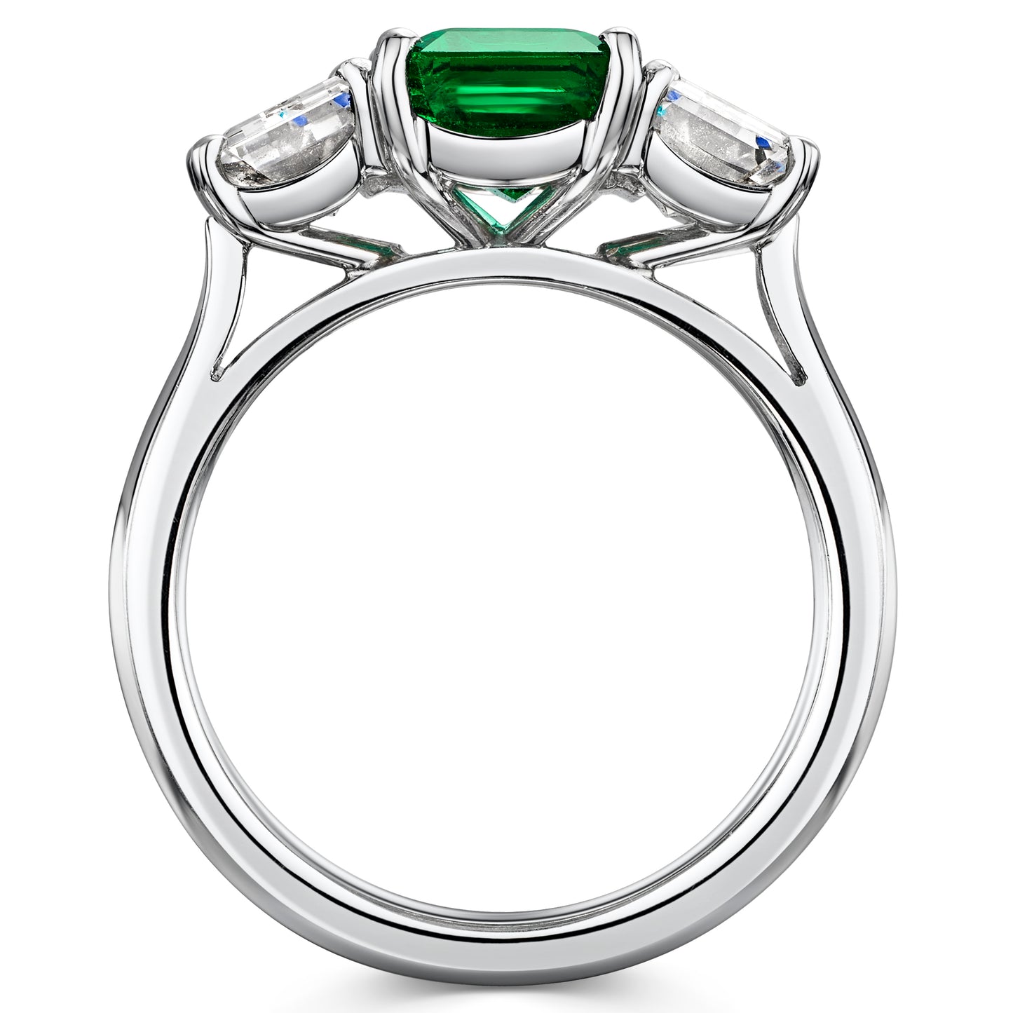Platinum Emerald & Diamond Trilogy Ring simple Pursuit