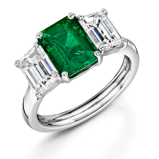Platinum Emerald & Diamond Trilogy Ring simple Pursuit
