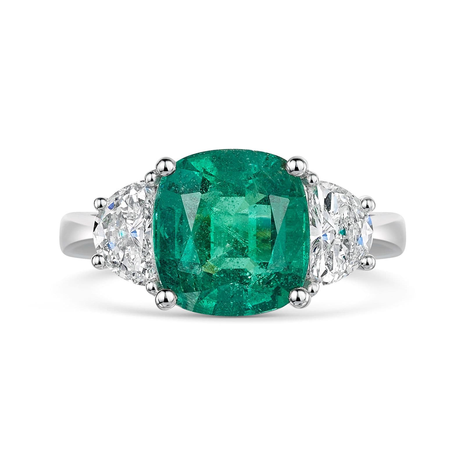 Platinum Emerald & Diamond Trilogy Ring simple Pursuit