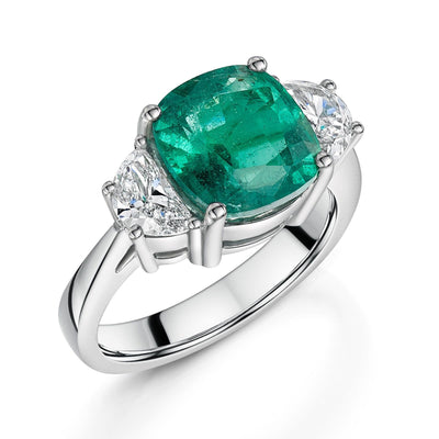 Platinum Emerald & Diamond Trilogy Ring simple Pursuit