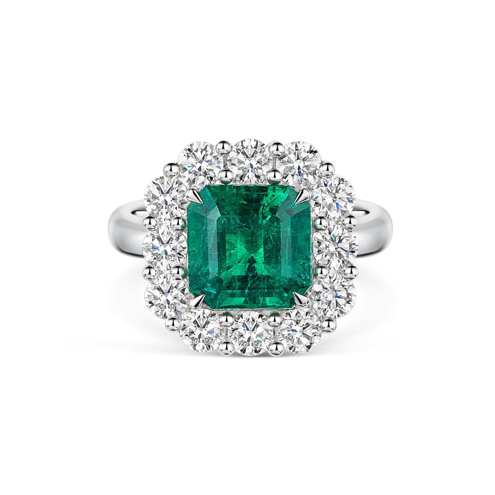 18ct White Gold Emerald & Diamond Cluster Ring simple Pursuit