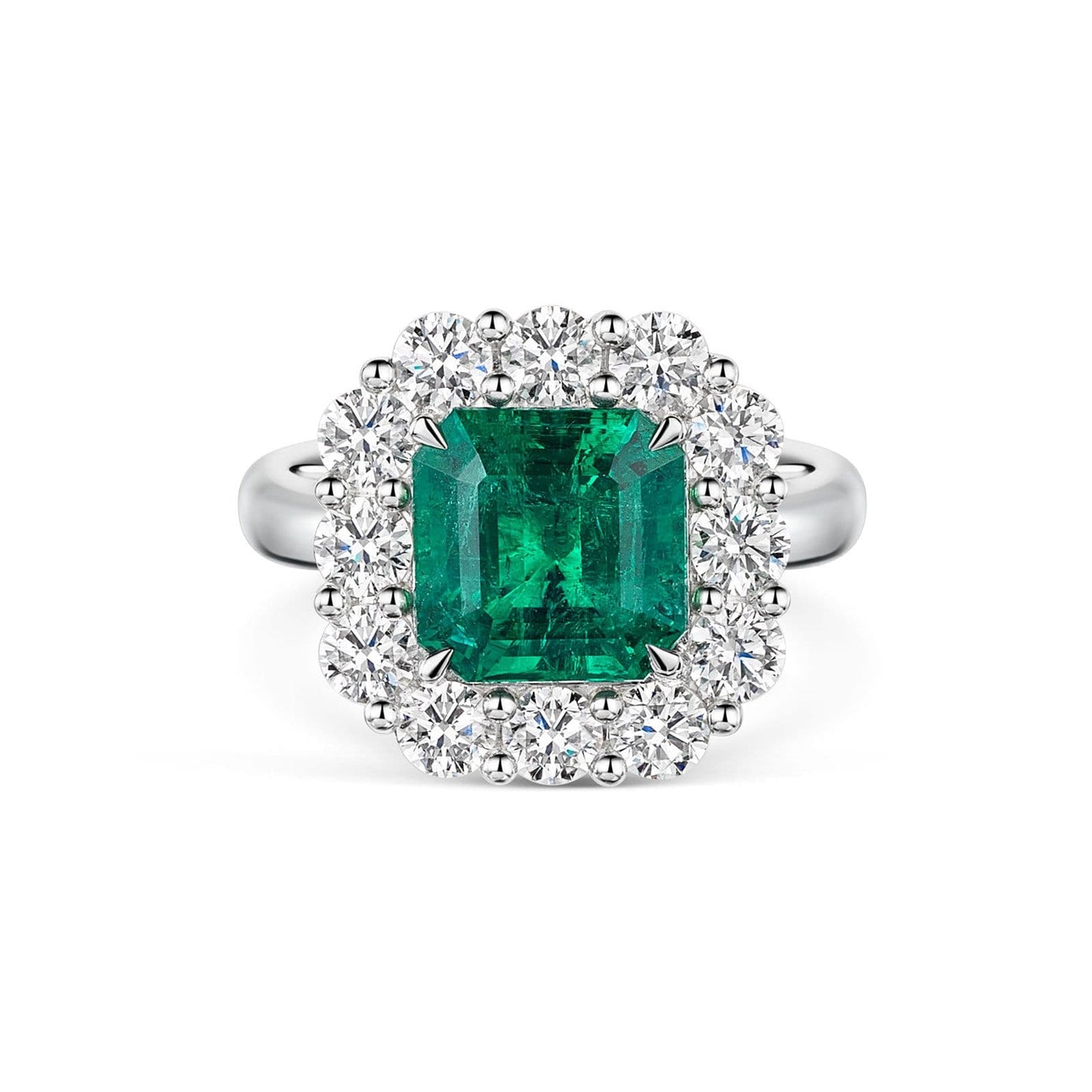 18ct White Gold Emerald & Diamond Cluster Ring simple Pursuit