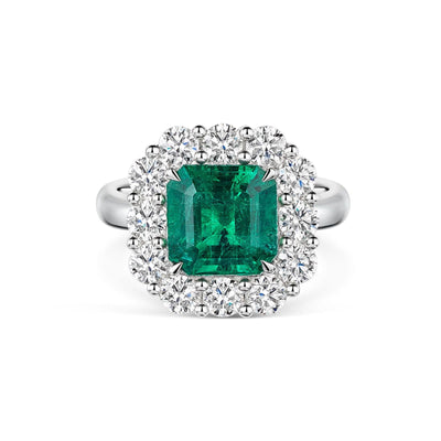 18ct White Gold Emerald & Diamond Cluster Ring simple Pursuit