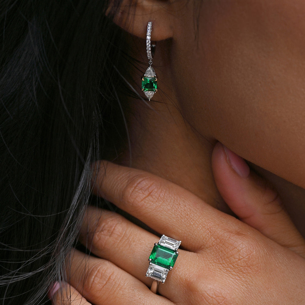 18ct White & Yellow Gold Emerald & Diamond Drop Earrings simple Pursuit