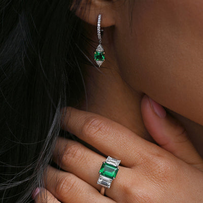 18ct White & Yellow Gold Emerald & Diamond Drop Earrings simple Pursuit