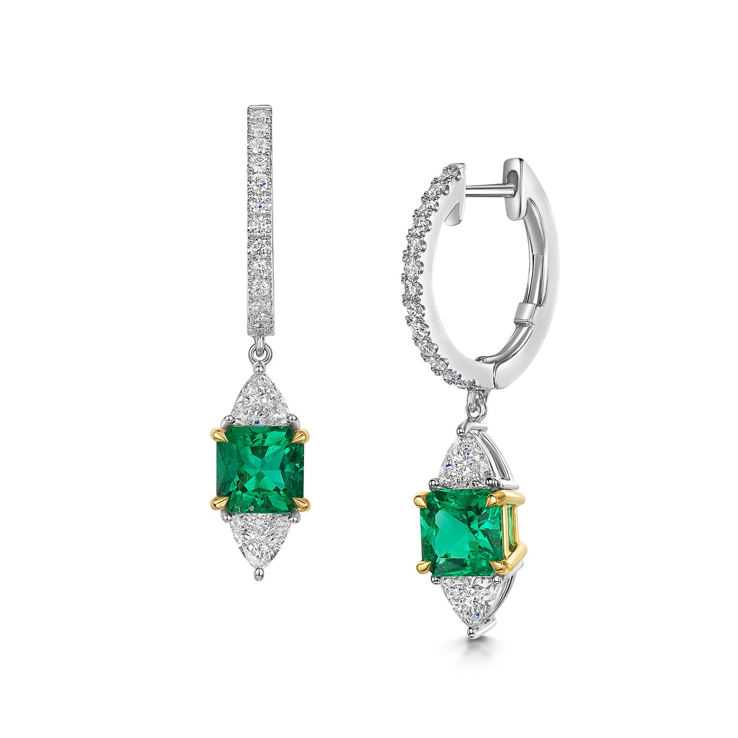 18ct White & Yellow Gold Emerald & Diamond Drop Earrings simple Pursuit