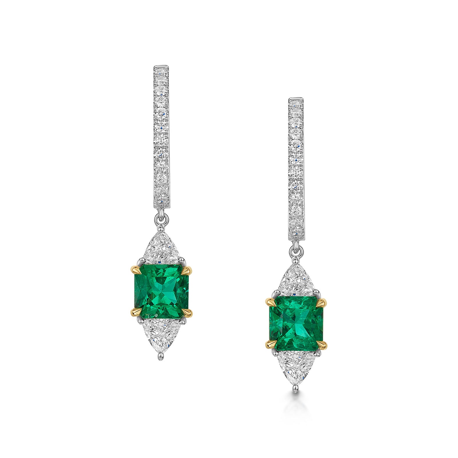 18ct White & Yellow Gold Emerald & Diamond Drop Earrings simple Pursuit