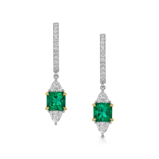 18ct White & Yellow Gold Emerald & Diamond Drop Earrings simple Pursuit