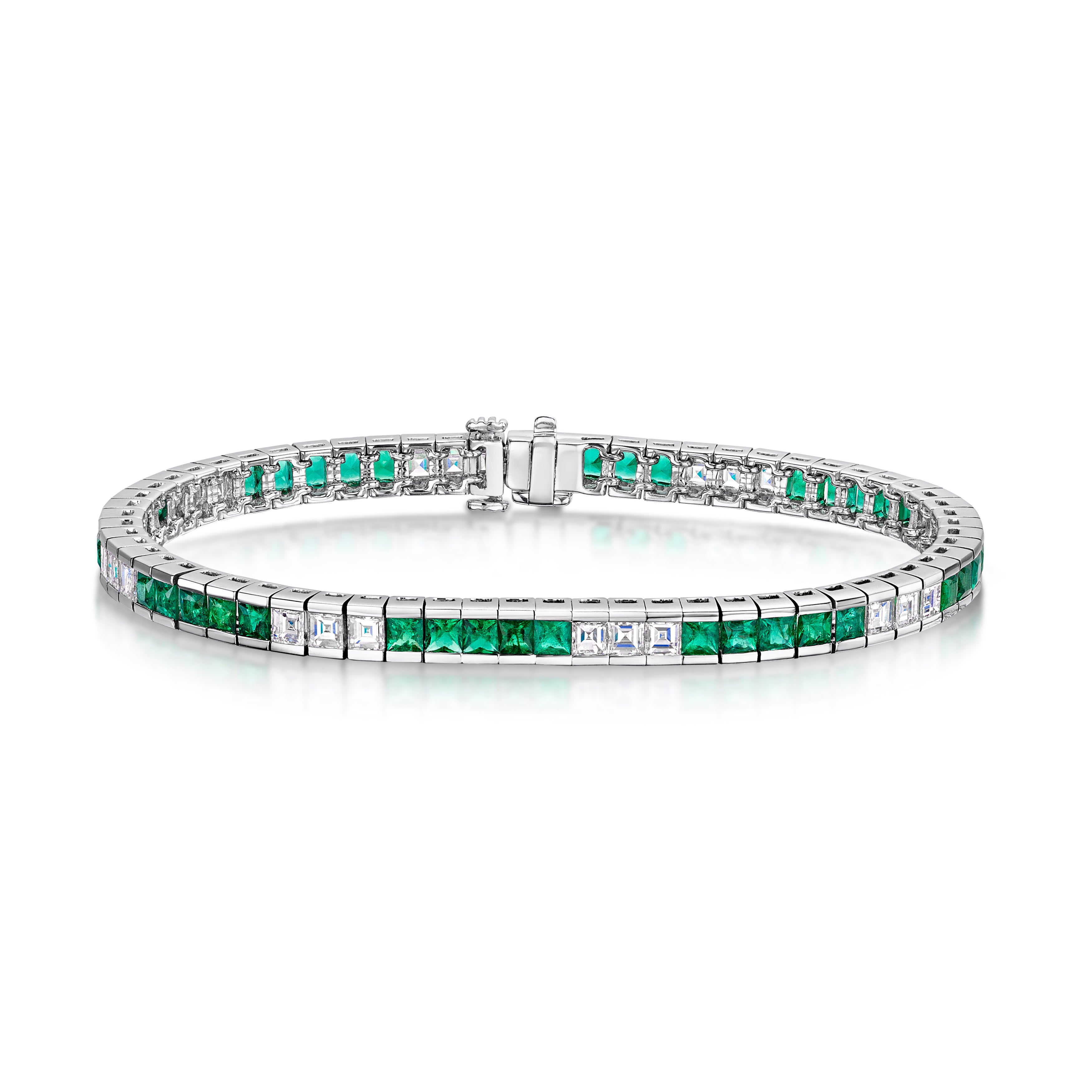 18ct White Gold Emerald & Diamond Tennis Bracelet simple Pursuit