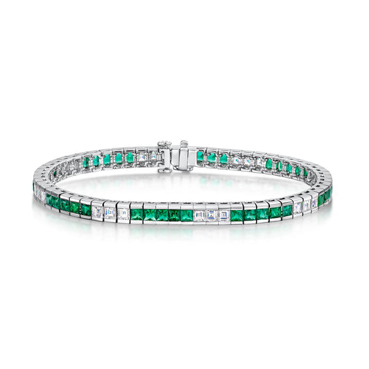 18ct White Gold Emerald & Diamond Tennis Bracelet simple Pursuit