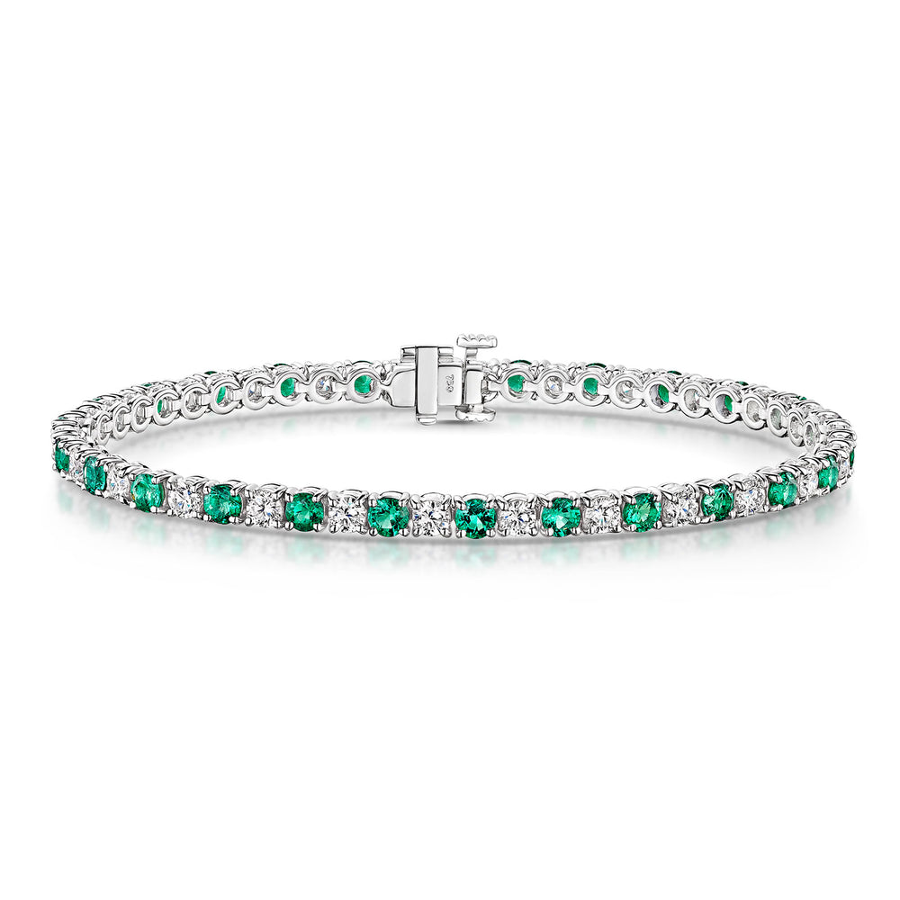 18ct White Gold Emerald & Diamond Tennis Bracelet simple Pursuit
